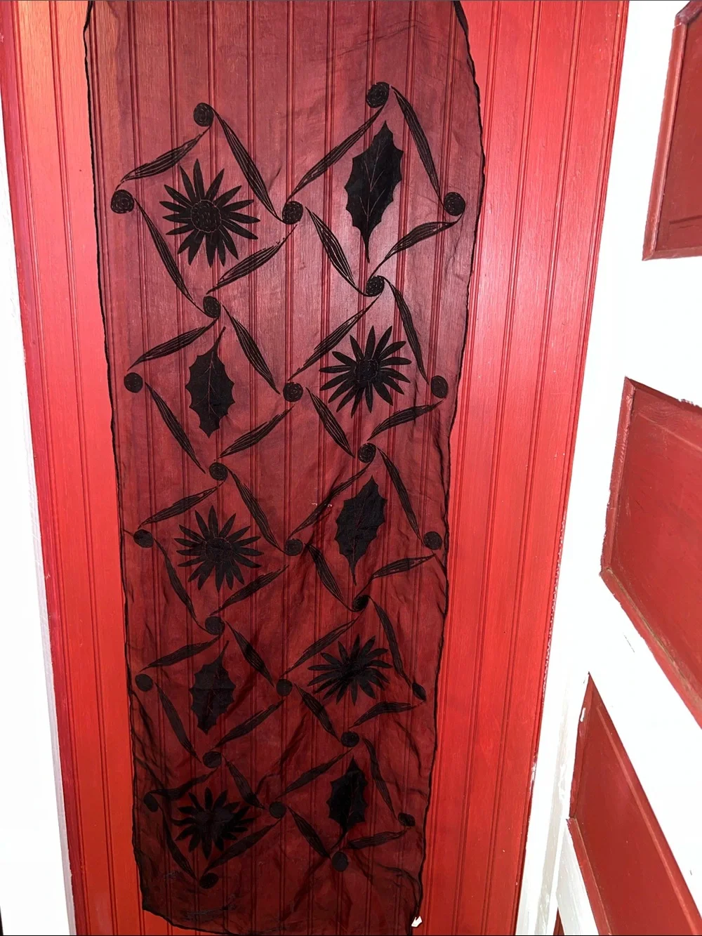Vintage Italian Sheer Black Embroidered Scarf